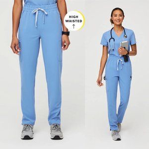 TALL Figs Yola High Waisted Skinny Scrub Pants Medium Ceil Blue